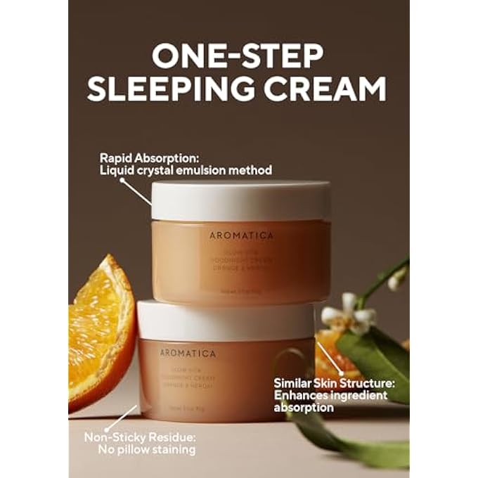 AROMATICA GLOW VITA GOODNIGHT CREAM ORANGE & NEROLI 3.1FL OZ/90G - NIGHT CREAM MOISTURIZER FOR FACE & NECK | ANTI AGING WRINKLE CREAM WITH VITAMIN C, 5% NIACINAMIDE - Image 3